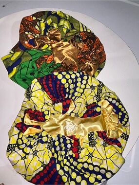 Ankara Print Satin-Trim Hair Bonnet - Yellow & Multicolor